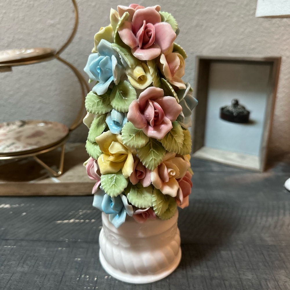 Vintage Floral Pearl Porcelain Handmade & Hand-Painted figurine/tree